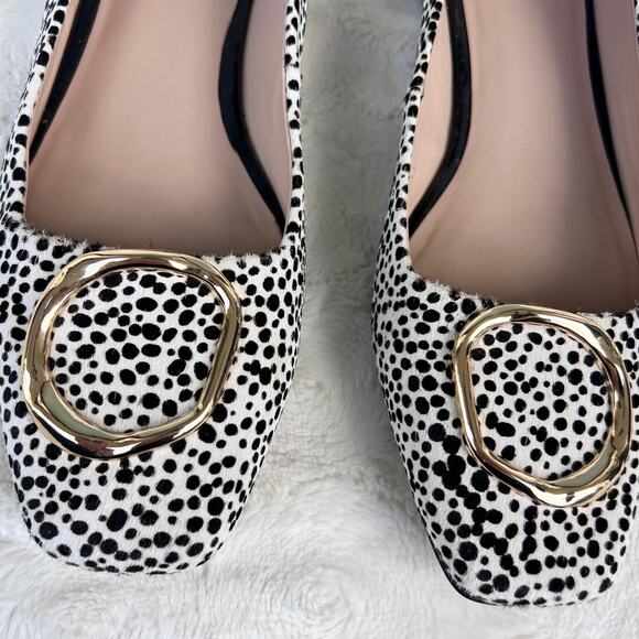 Something Navy Lily Spotted Pony Hair Flats Women’s 10 Animal Print Square Toe - Picture 4 of 9